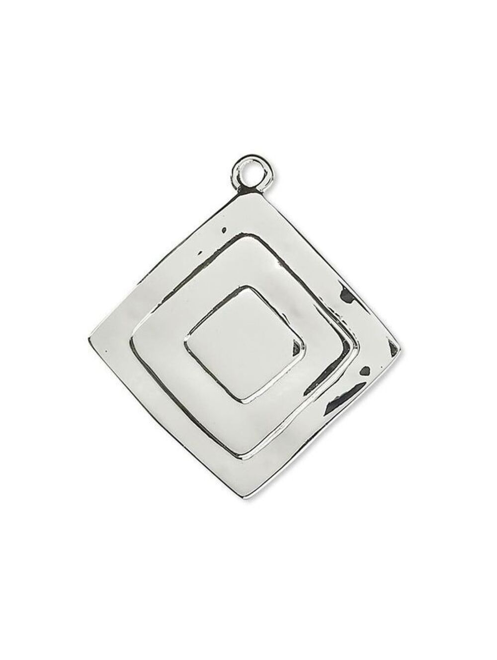 Mid Century Modern Style Wavy Geometric Diamond Shape Silver Plated Pendant